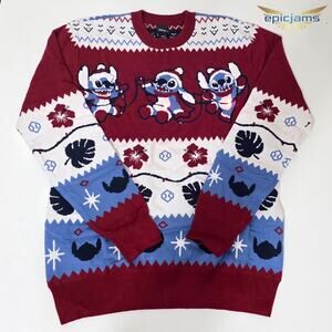 Disney Lilo & Stitch Women's Light-Up Santa Holiday Christmas Sweater Sz Medium